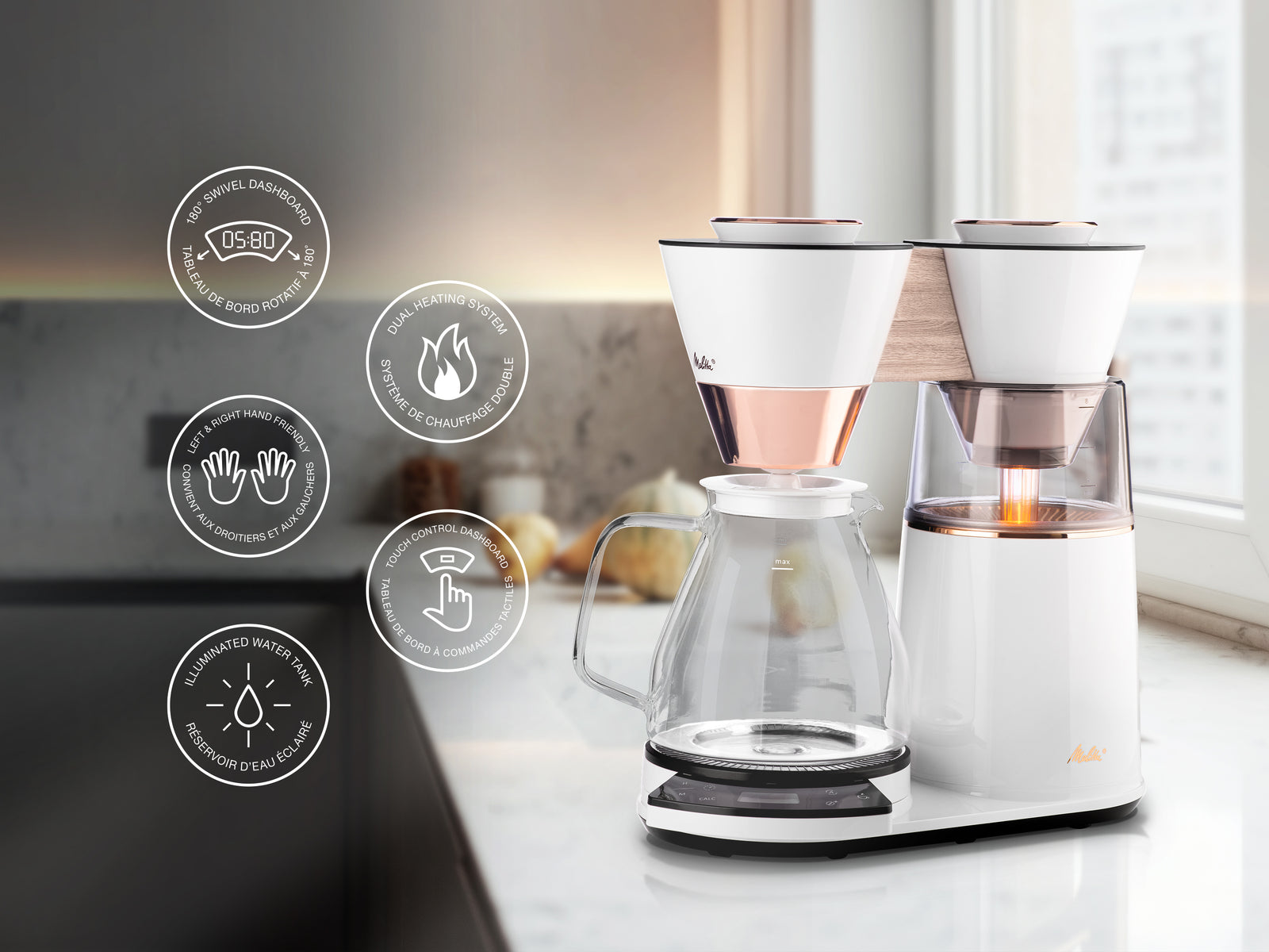 Melitta Vision 12 Cup Luxe Drip Coffee Maker Copper White Auto Programmable
