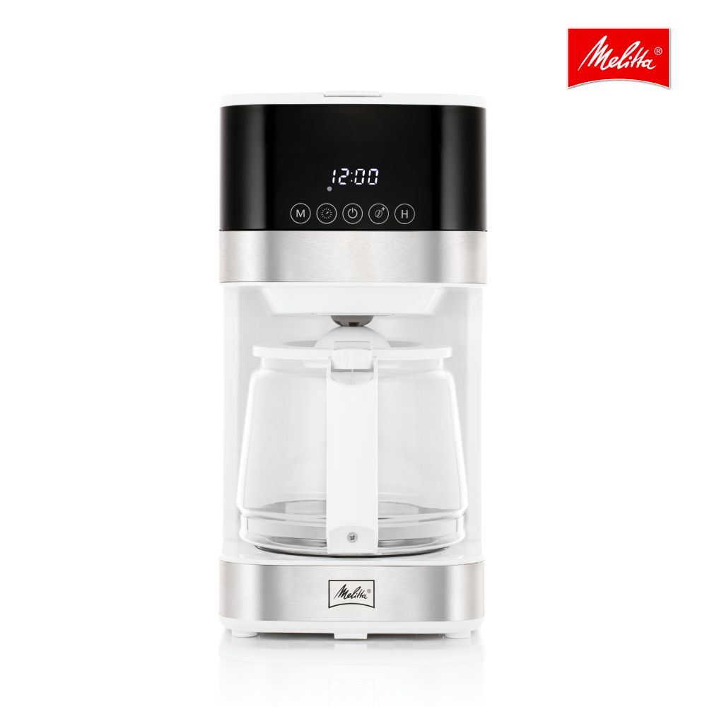 Melitta Aroma Tocco Glass 10 Cup Compact White Coffee Maker | Programmable, Touch Control