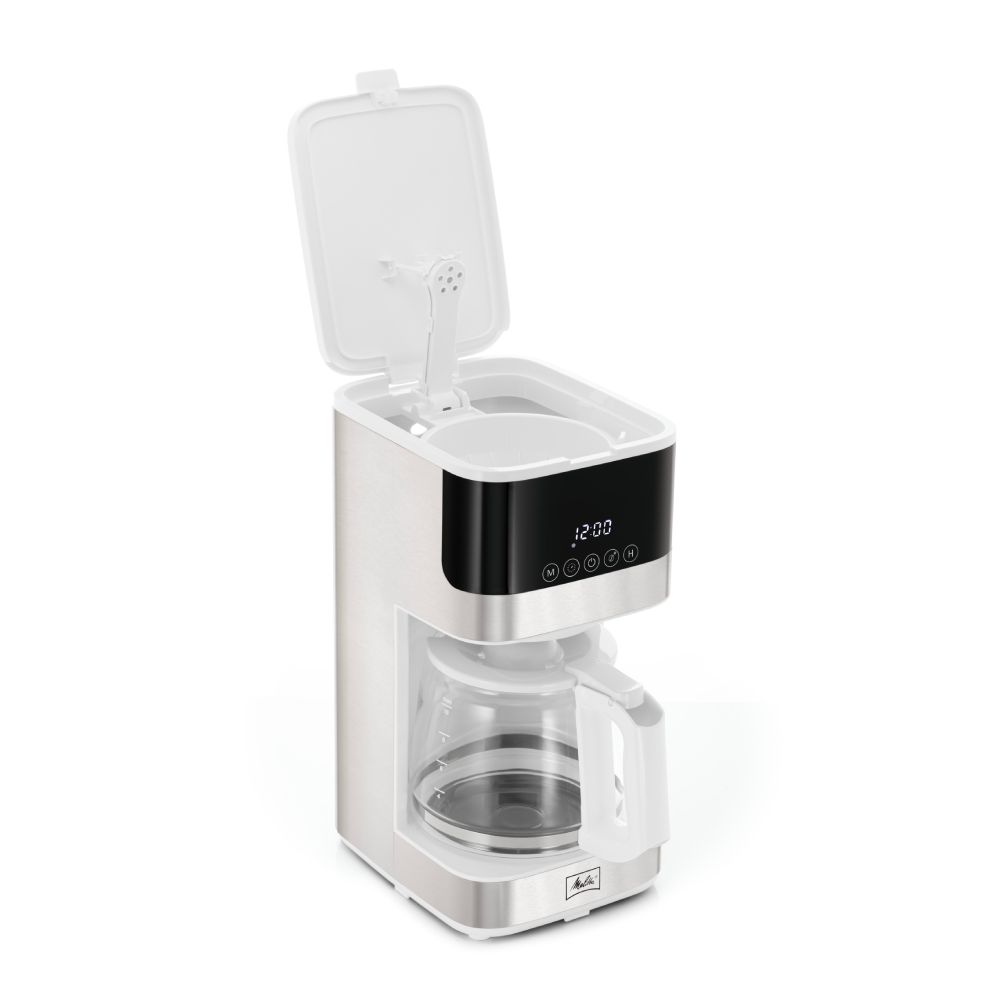 Melitta Aroma Tocco Glass 10 Cup Compact White Coffee Maker | Programmable, Touch Control